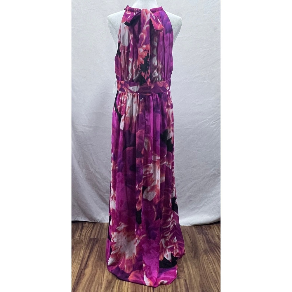 Eliza J Sleeveless Halter Neck Floral Print Chiffon A-line Pleated Maxi Dress 12 - Picture 4 of 12